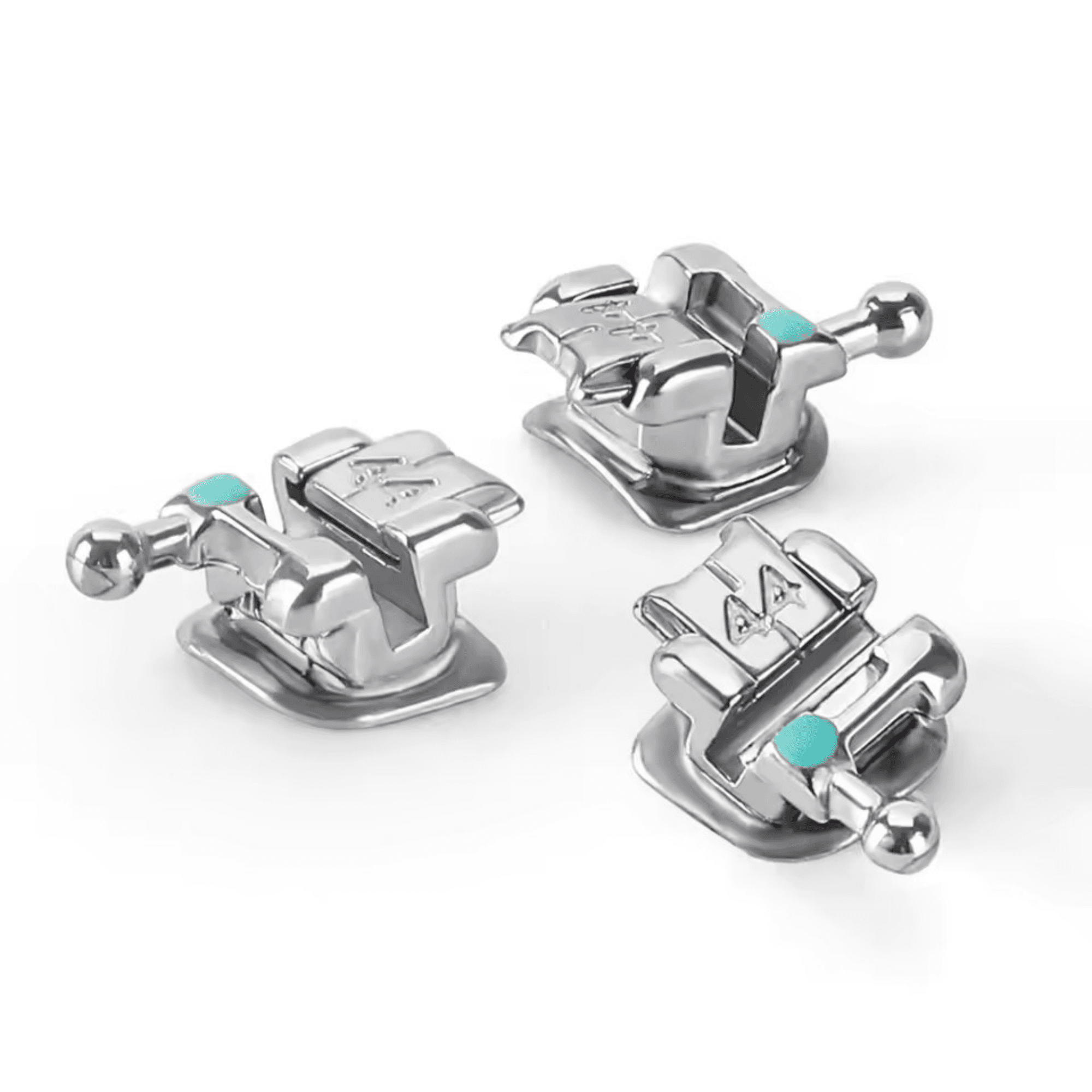 Orthodontic brackets on a clean background